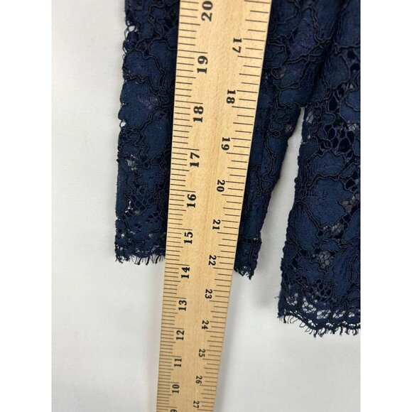 Sandro Paris Top Women's 1 Blue Lace Floral Long Sleeve Button Up Collar Sheer - Picture 5 of 16